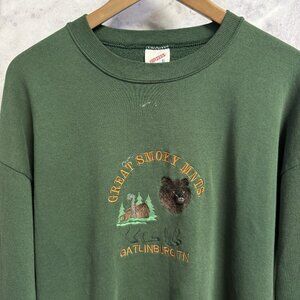 Vintage Great Smokey Mountains Sweatshirt Mens XL 23x26 Green Embroidered